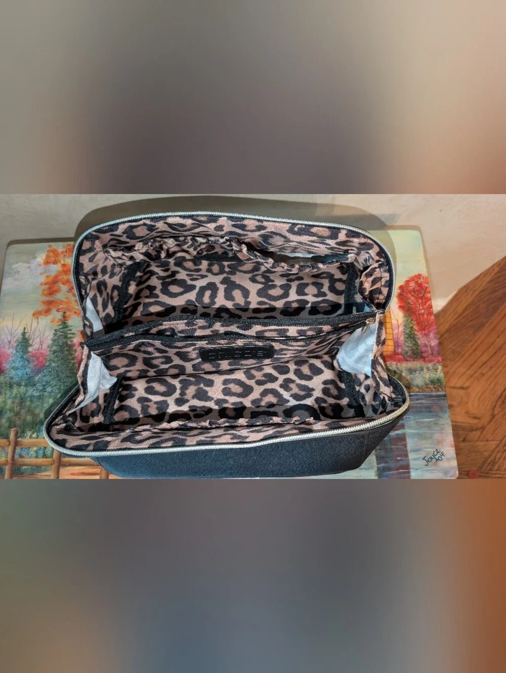 NWT Chicos Black Saffiano Faux Leather Toiletry Bag Travel Makeup Case NWT